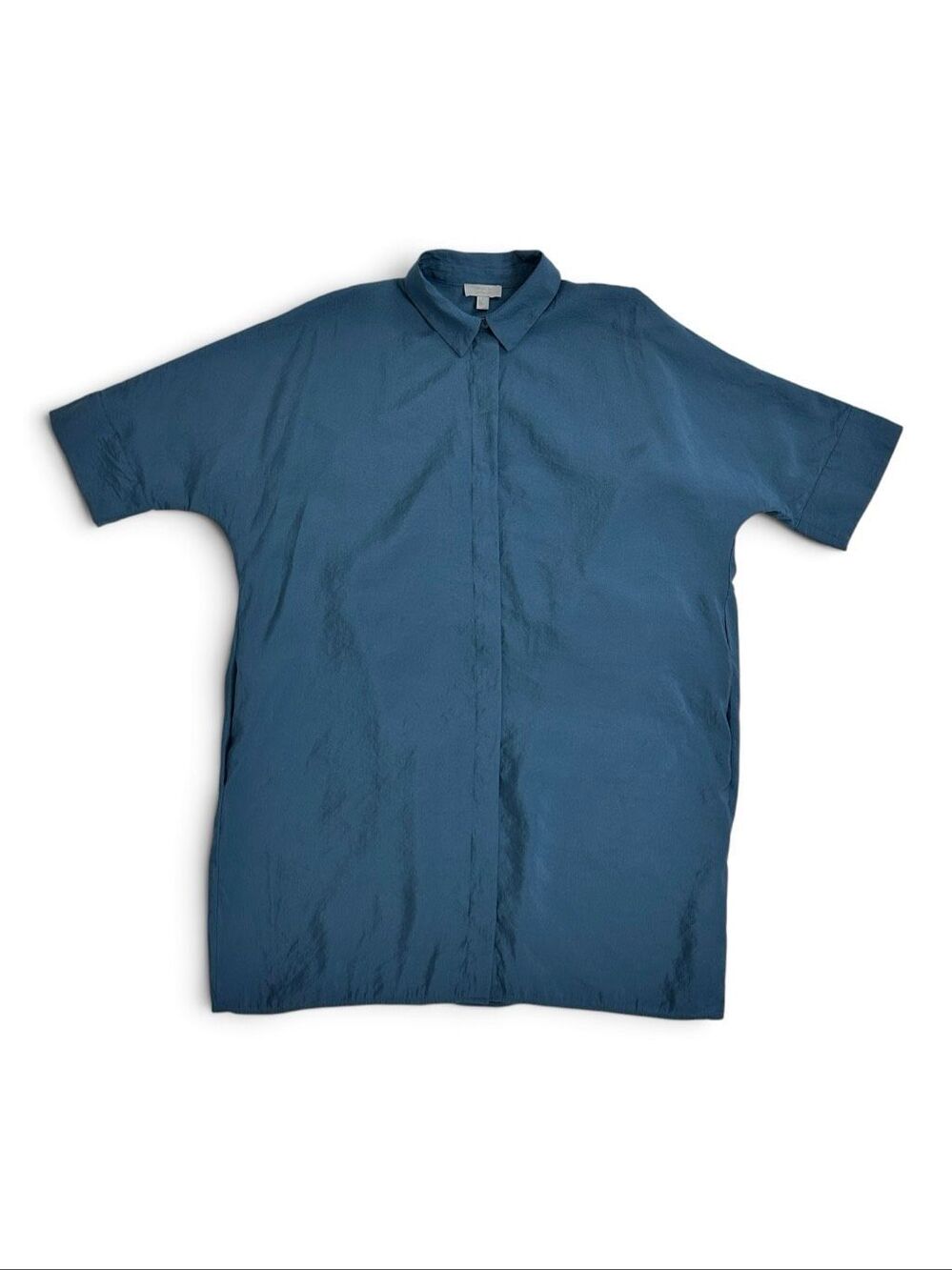 COS Crinkled Woven Oversized Shirt Dress Blue Teal Hidden Placket XS - Picture 3 of 16